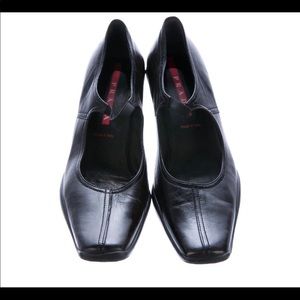 Prada square-toe sport pumps black leather
